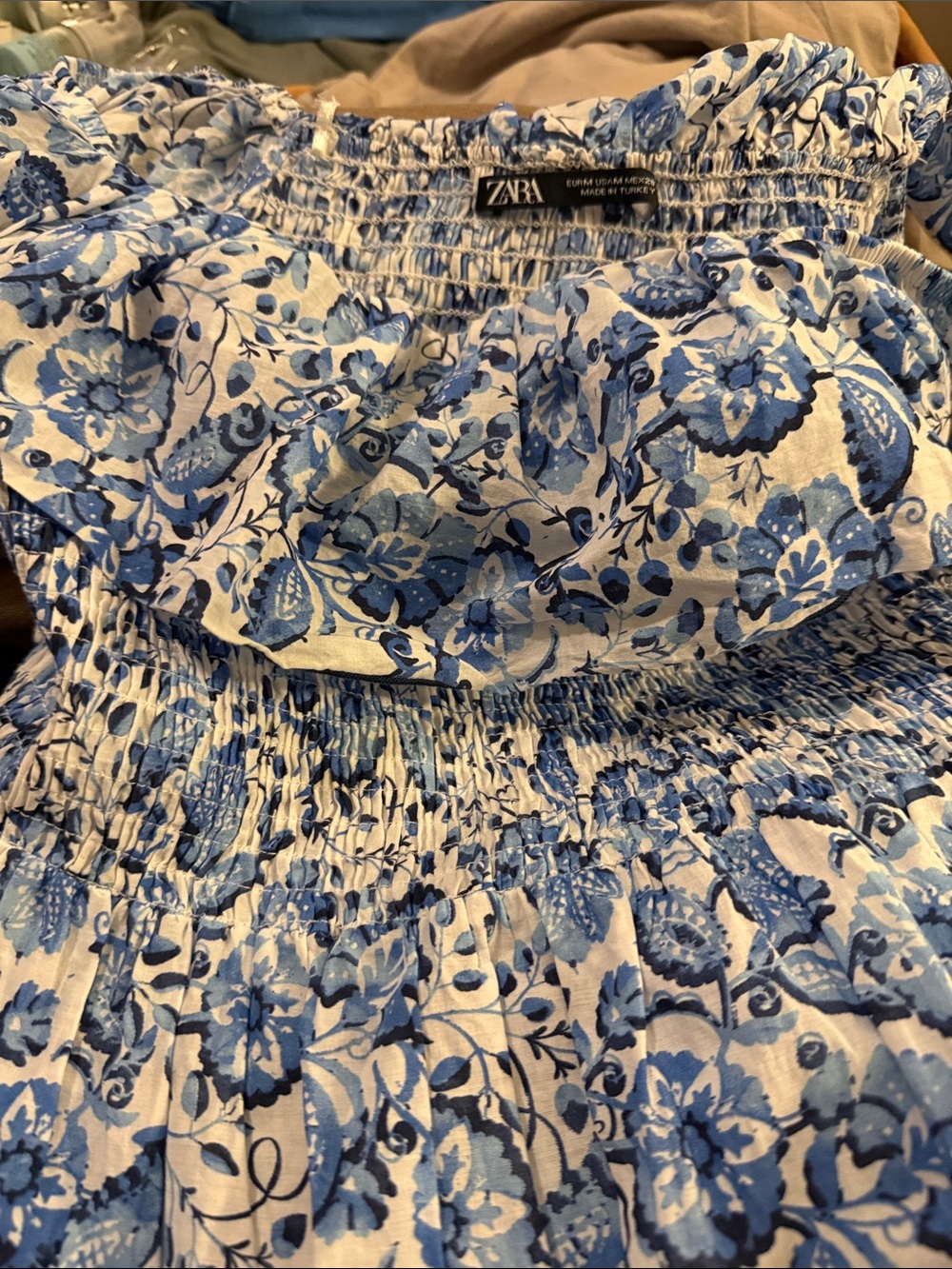 Zara Blue and White Floral Midi Dress